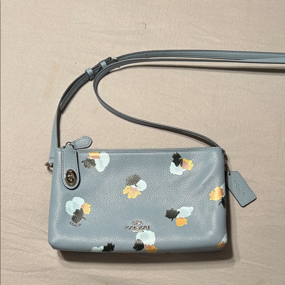 Coach Double Zip Blue Floral Crossbody Bag